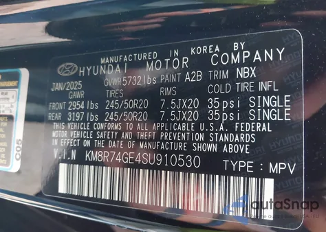 2025 Hyundai Palisade Calligraphy from USA, damaged, VIN KM8R74GE4SU910530